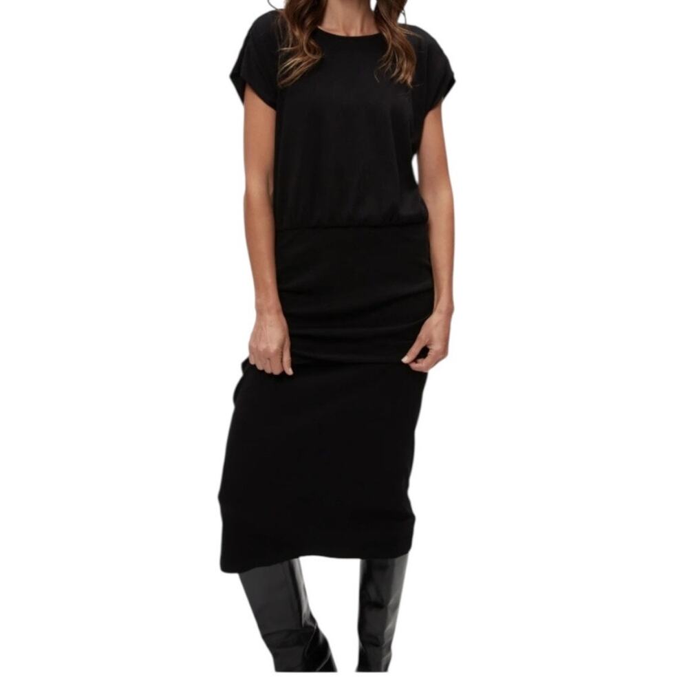 Michael Stars Pippa short sleeves midi dress black size Medium M